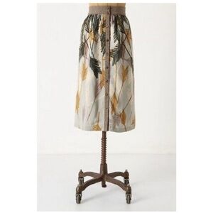 Anthropologie Light Blue Botanical Print Button-Front Midi Skirt